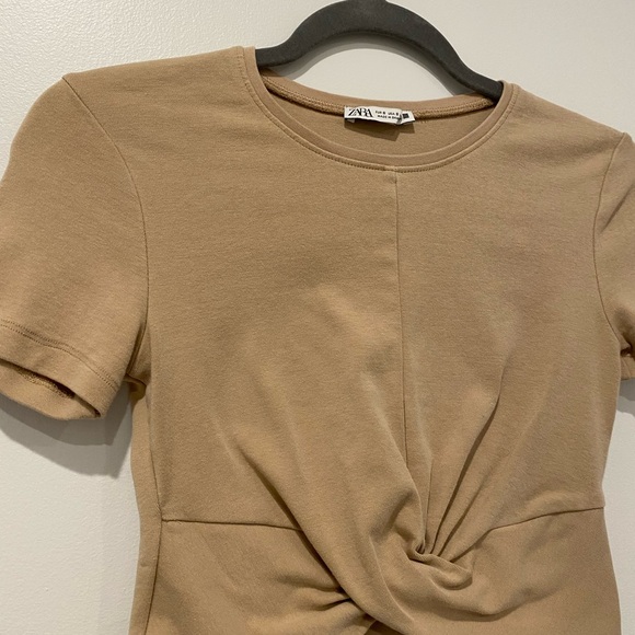 Zara Crop Shirt in Tan - Picture 3 of 4